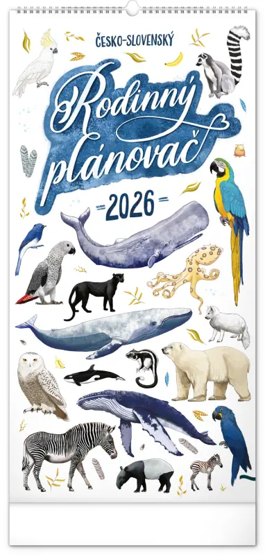 NOTIQUE Nástěnný kalendář Rodinný plánovací Animalium 2026, 21 x 42 cm