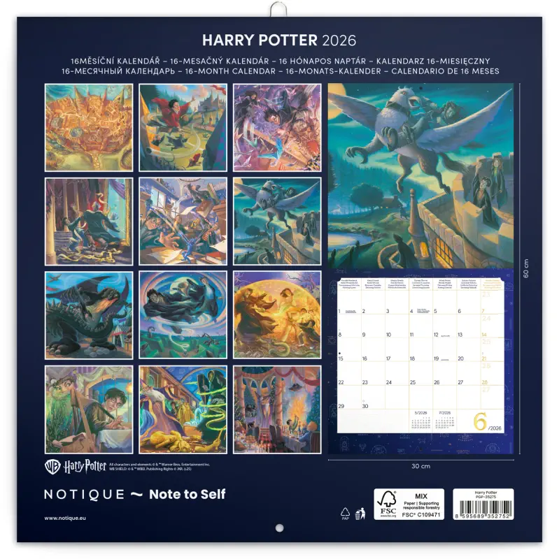 NOTIQUE Poznámkový kalendář Harry Potter 2026, 30 x 30 cm