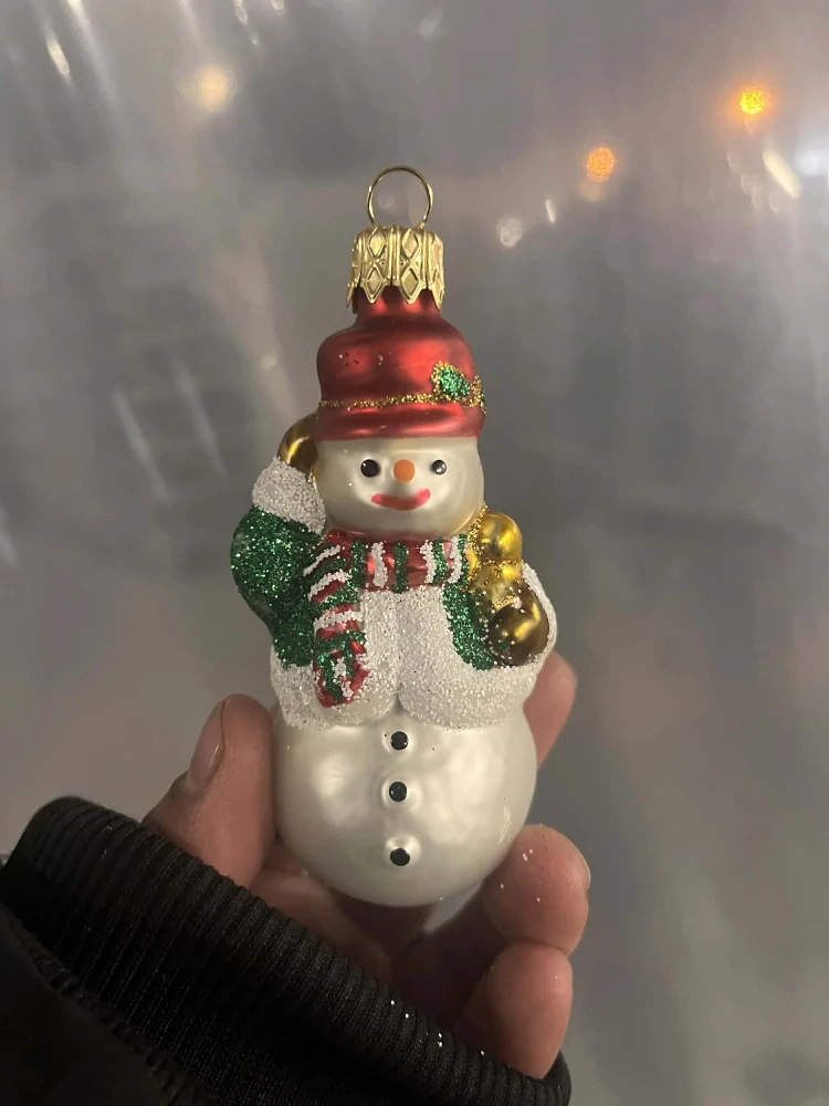 Vánoční baňka skleněná - Sněhulák 