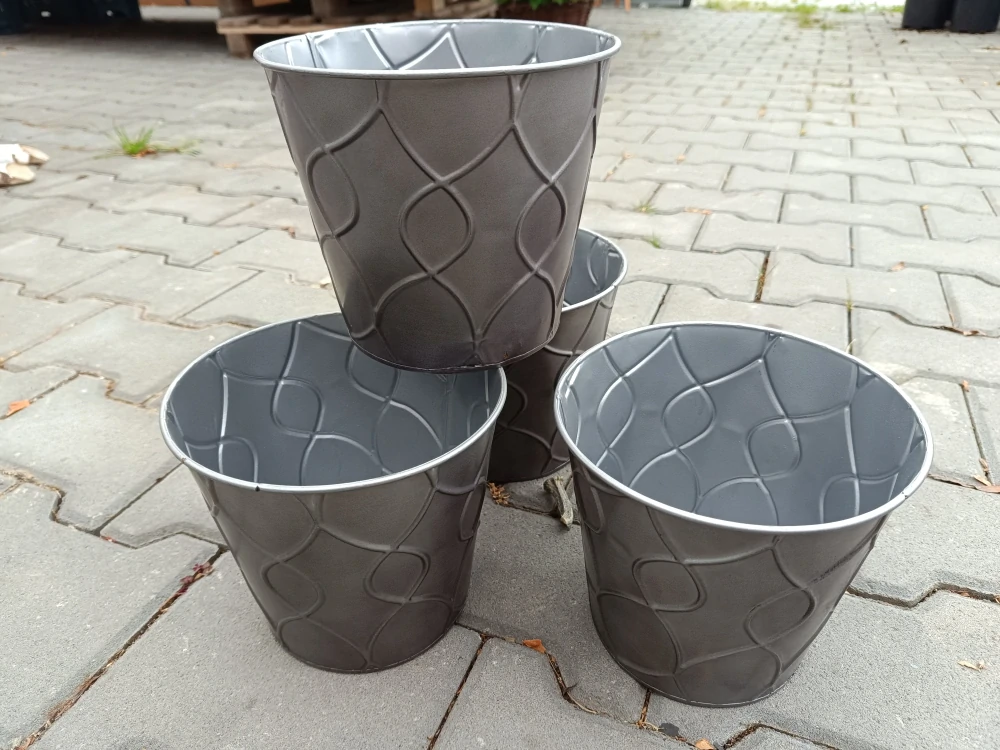 Obal na květináč plech 15cm kulatý šedý