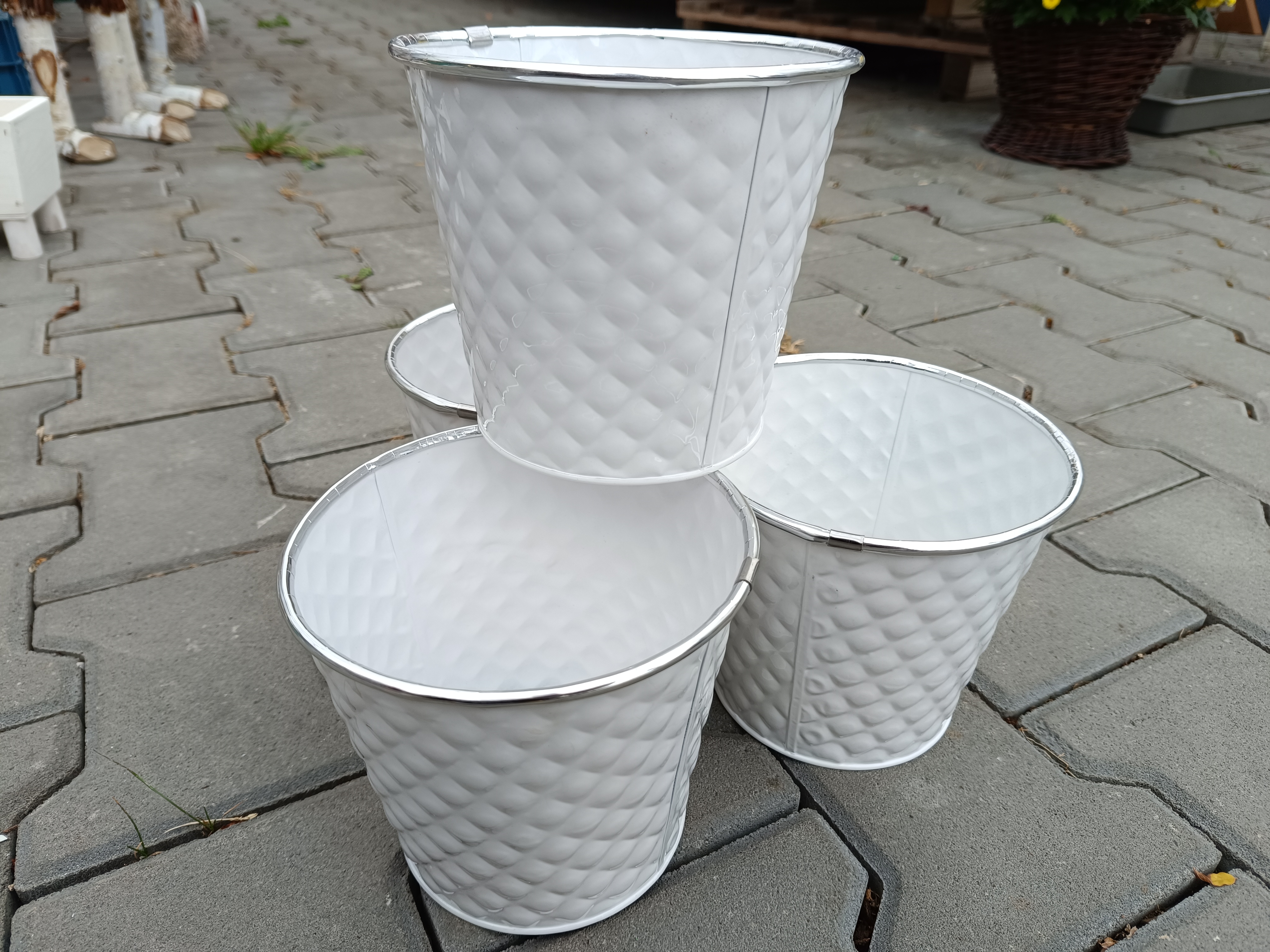 Obal na květináč plech bílý 16cm kulatý se vzorem