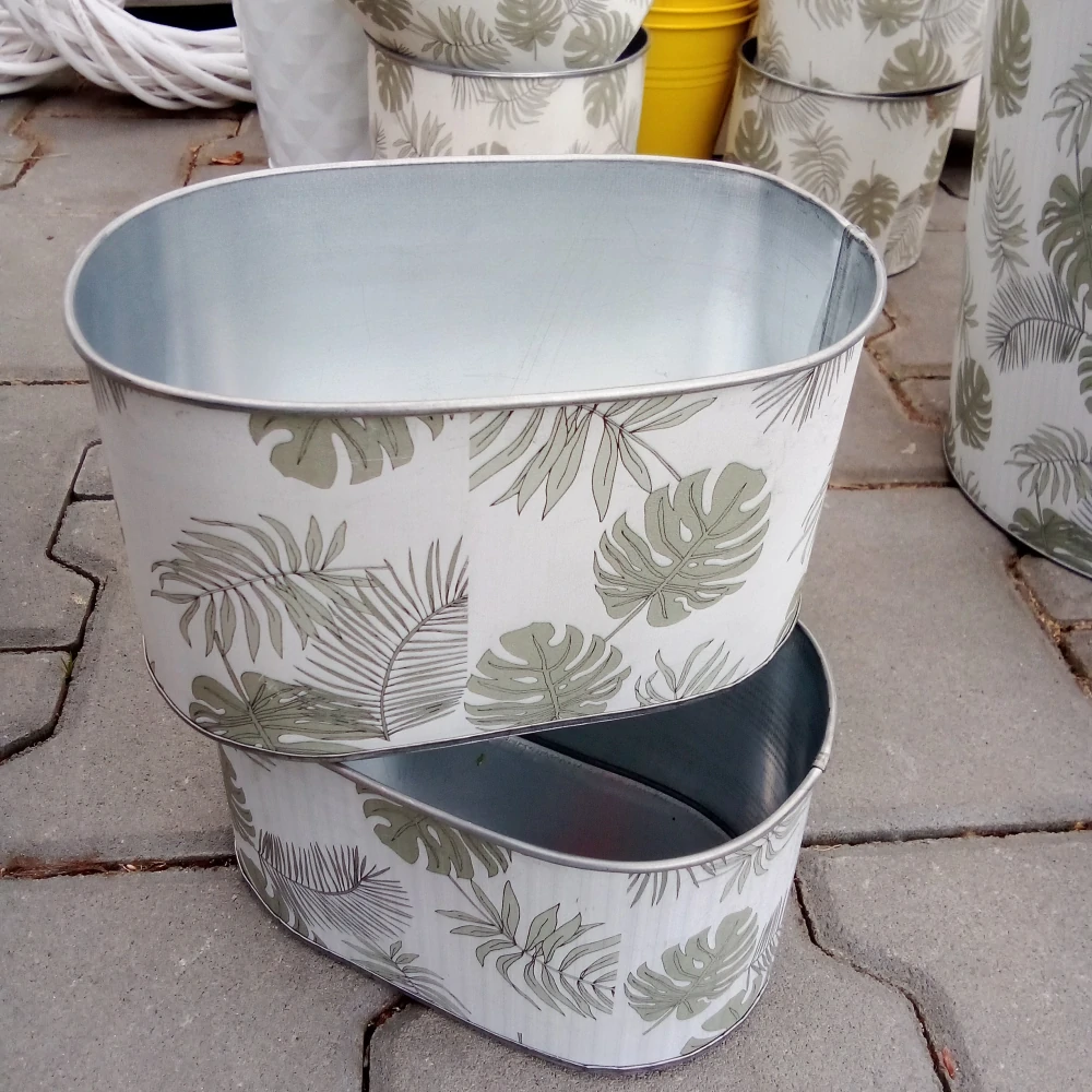 Obal na květináč plech 18cm oválný list