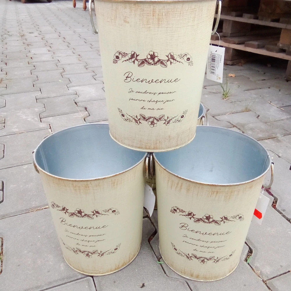 Dekorativní kyblík - plech 17 cm - Bienvenue