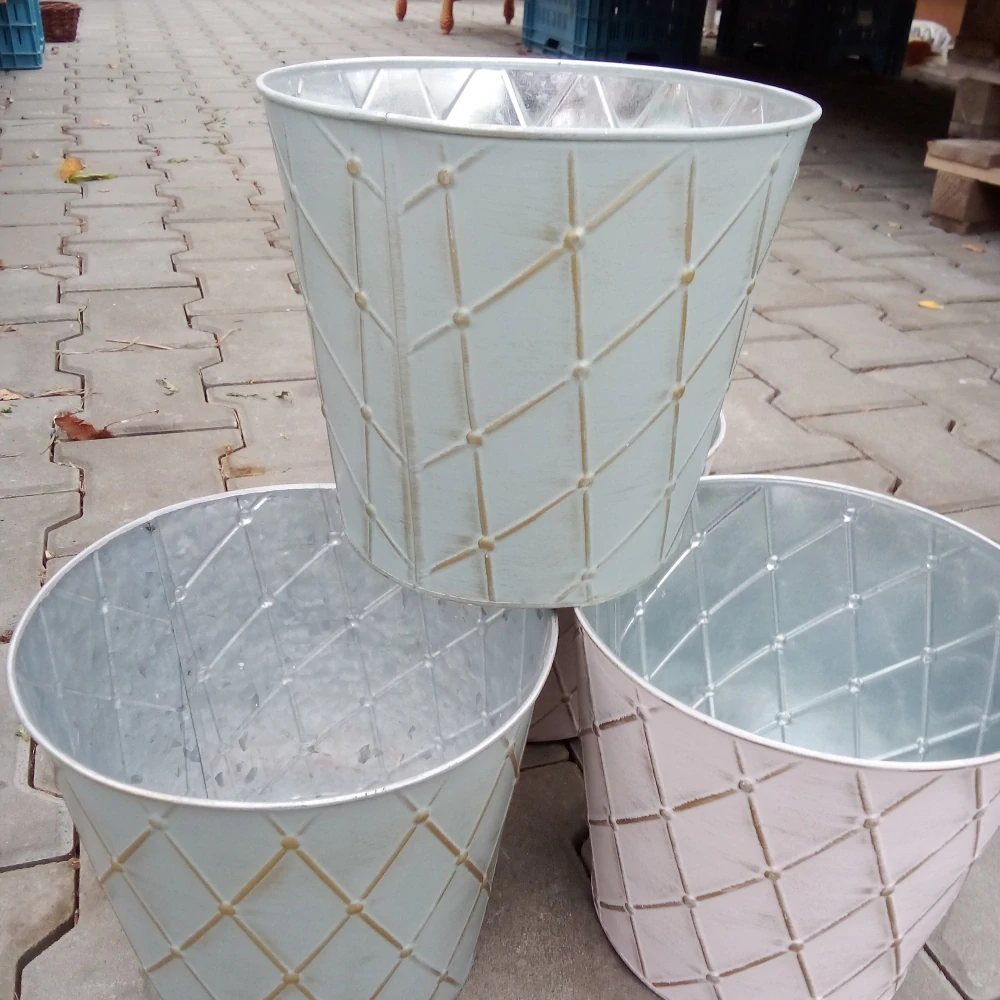 Obal na květináč - vzor pika šedý - plech 21cm kulatý