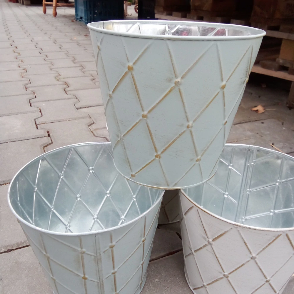 Obal na květináč - vzor pika šedý - plech 18cm kulatý