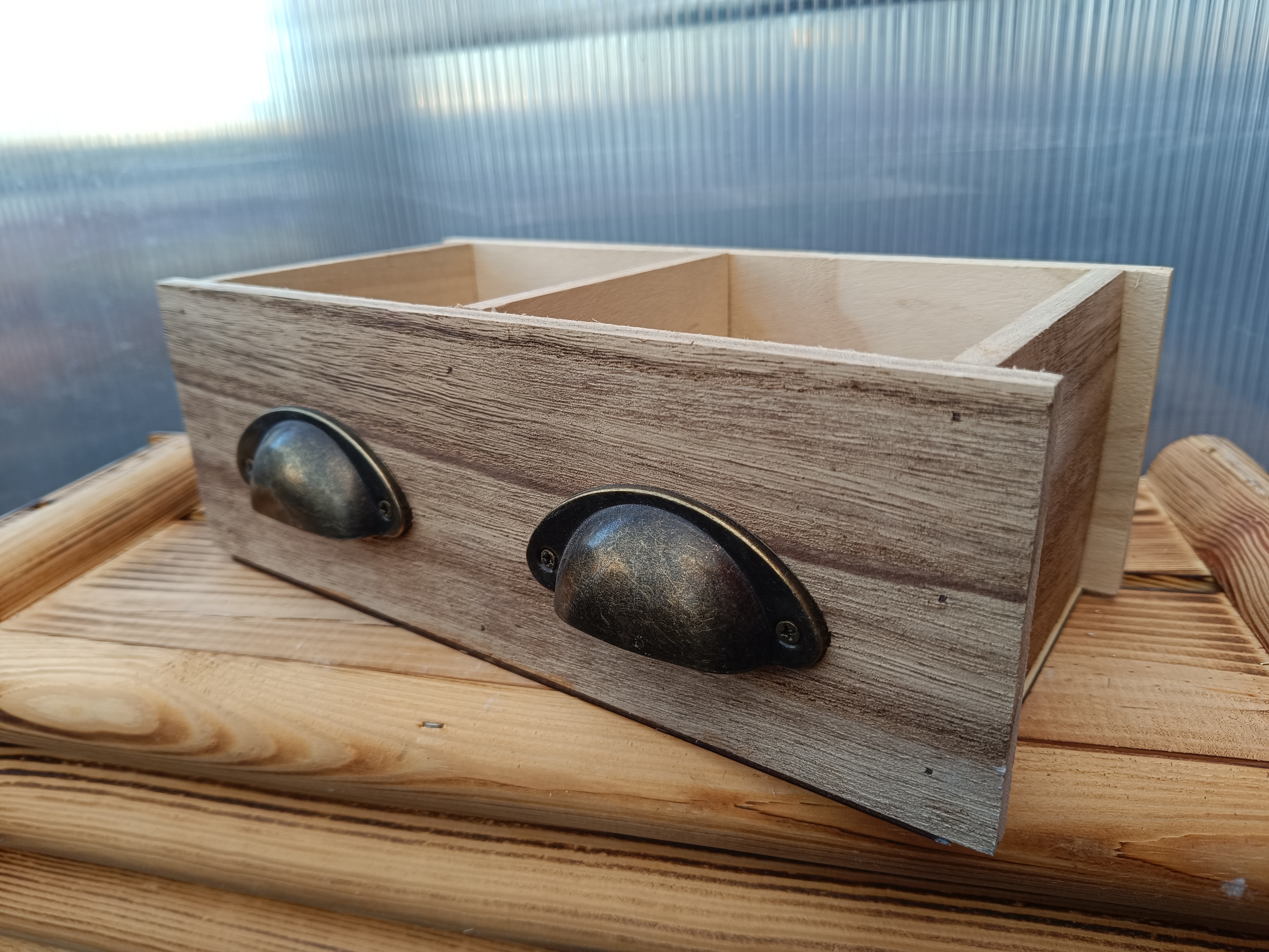 Dřevěný dekorační truhlík - dvojšuplík přírodní 28x14cm