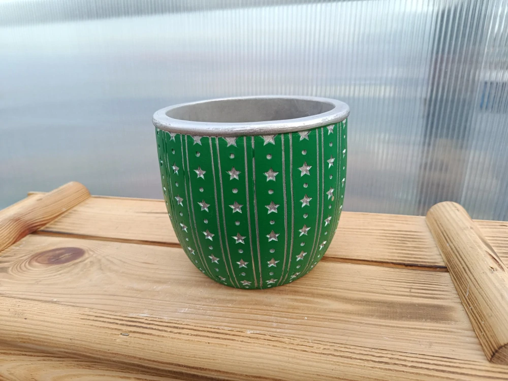 Květináč keramický - zelený s  hvězdičky 14cm