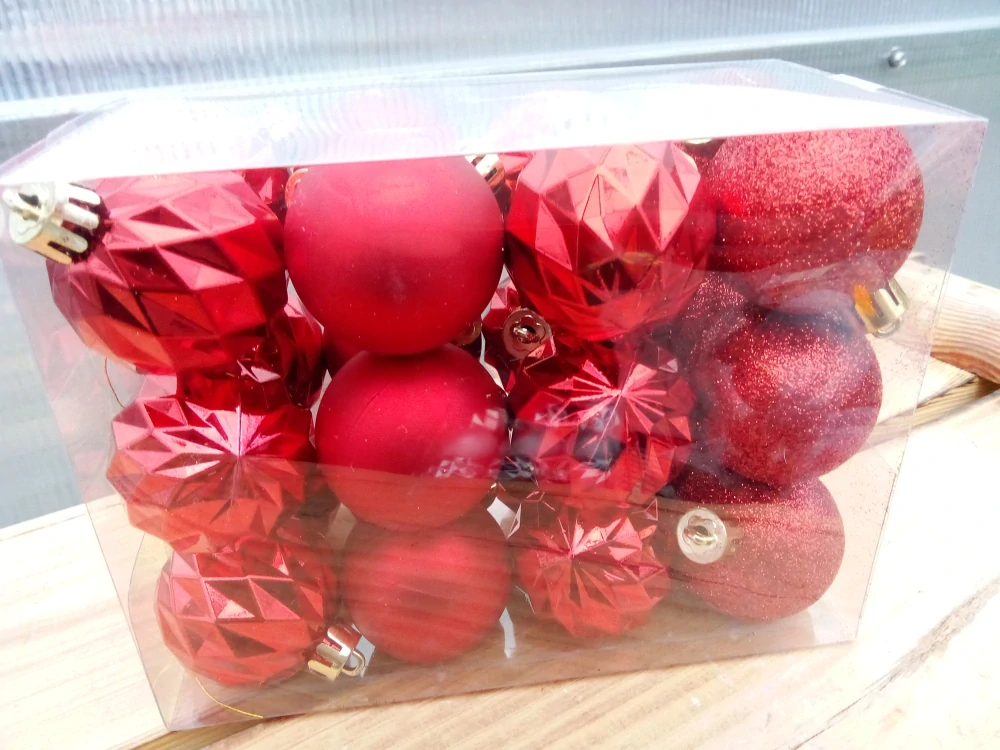 Vánoční dekorace - Koule mix Red - 3,5cm - 24ks/bal