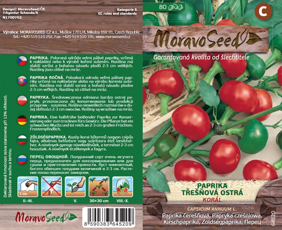 Paprika roční třešňová ostrá Korál - osivo