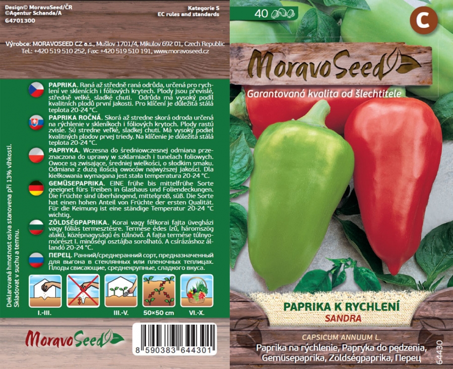 Paprika k rychlení Sandra - osivo