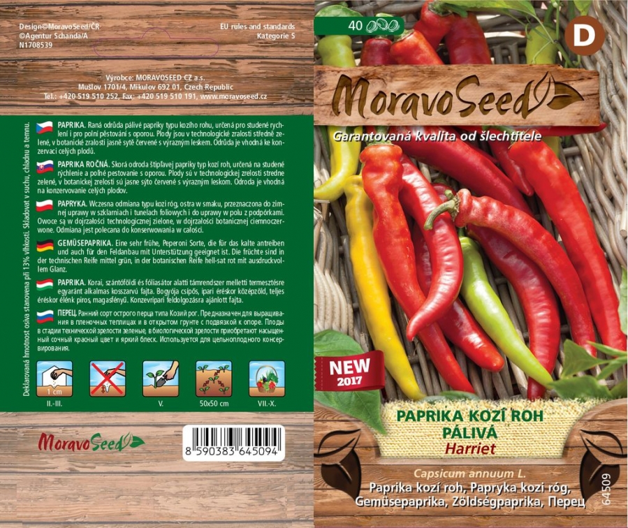 Paprika kozí roh pál. Harriet - osivo