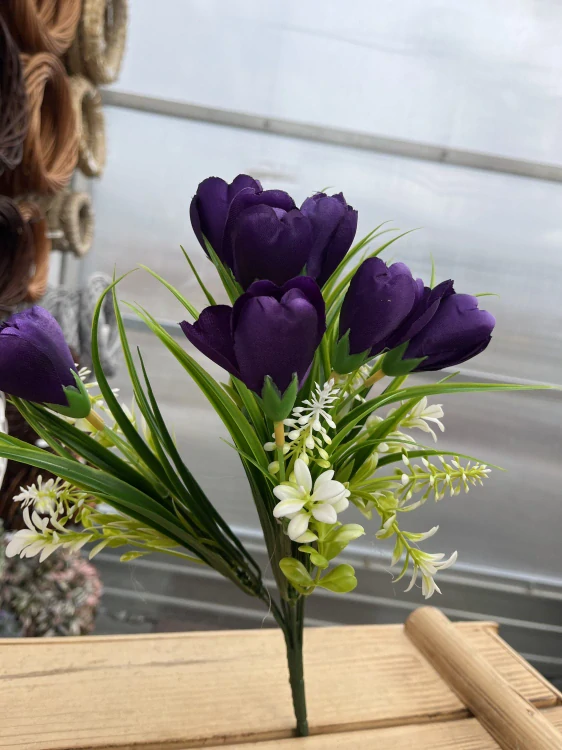 Uměla kytice - tulipány fialové 35cm