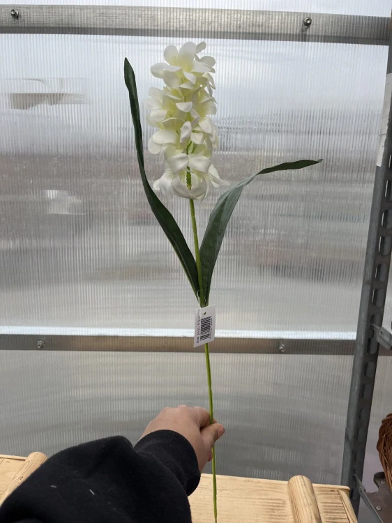 Umělá květina - Hyacint bílý s listem  58cm 