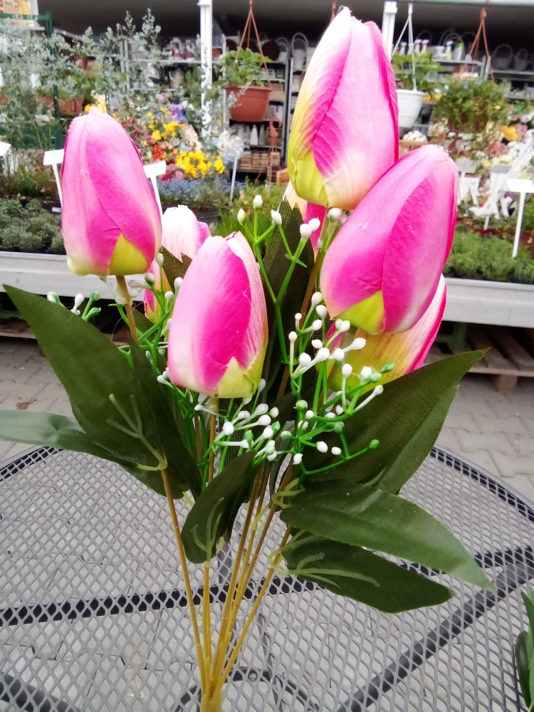 Uměla kytice - tulipány růžove 43cm