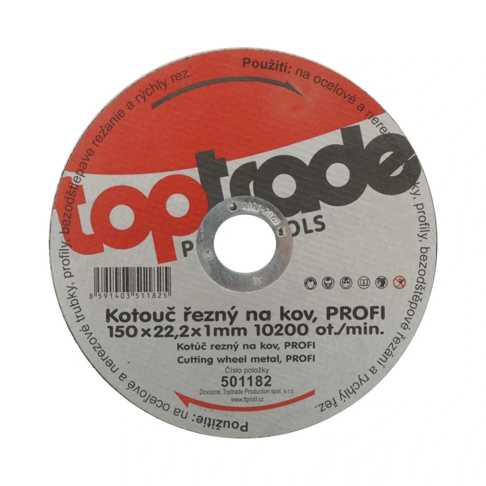 TOPTRADE kotouč řezný, na kov, 150 x 22,2 x 1 mm, profi