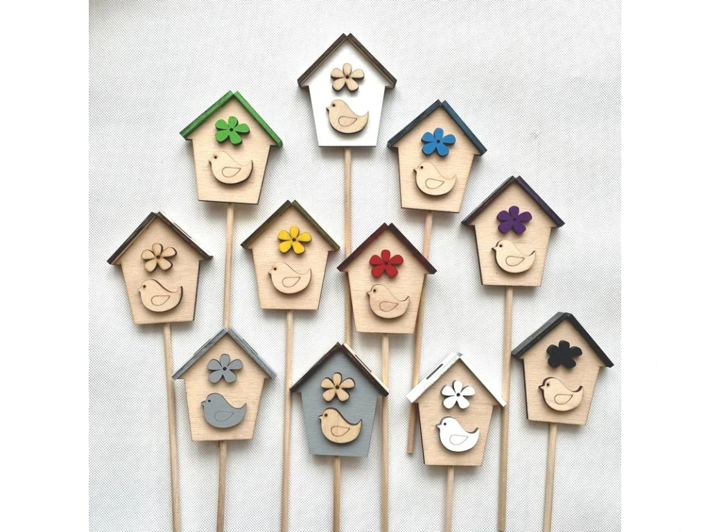 Zápich budka s ptáčkem, 10 cm 