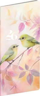 NOTIQUE Kapesní diář Ptáčci 2026, plánovací měsíční, 8 x 18 cm