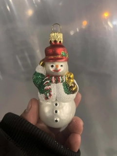 Vánoční baňka skleněná - Sněhulák 