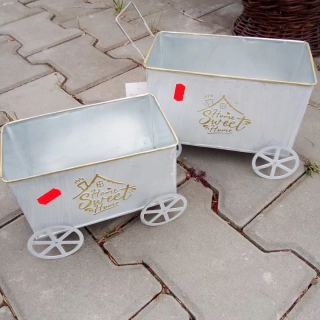 Dekorativní vozík na květináč - plech -20cm Home Sweet Home