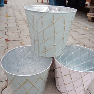 Obal na květináč - vzor pika šedý - plech 21cm kulatý