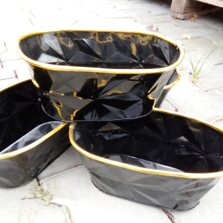 Obal na květináč - vzorovaný plech 20cm ovál černý