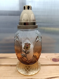 Svícen hřbitovní - růže - zlatý 26cm sklo/plast