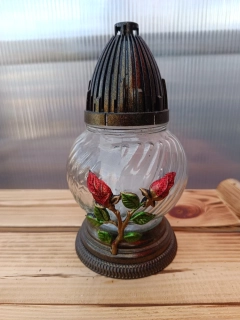 Svícen hřbitovní - růže  červená 21cm sklo/plast