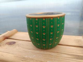 Květináč keramický - zeleno-zlatý  s hvězdičkami 14cm