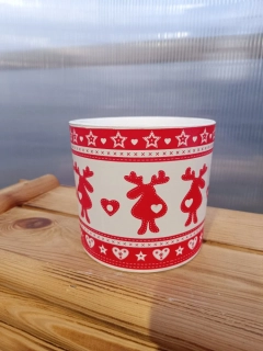 Květináč keramický vánoční  - bílo-červený - 14cm