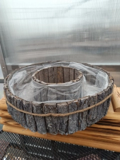 Dřevěný dekorační truhlík  kulatý -řez stromu- šedý 40x10cm