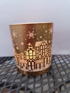 Svícen na čajovou svíčku - vánoční- zlatý 7x7.5cm
