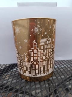 Svícen na čajovou svíčku - vánoční- zlatý 10x12.5cm