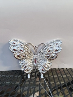 Dekorace - k zavěšení - Motýl stříbrný  - 9cm