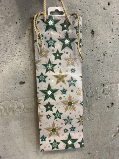 Dárková taška na lahev šedá s vánočním motivem, hvězdy 12x35cm