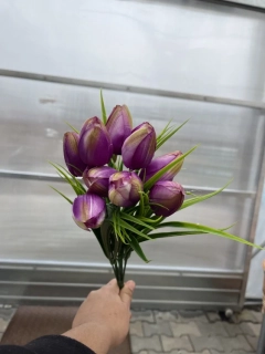 Uměla kytice - tulipány fialové 38cm